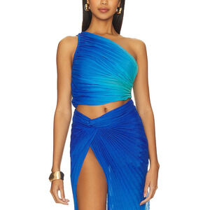 Rococo Sand x Revolve One Shoulder Blue Georgette Top Size M